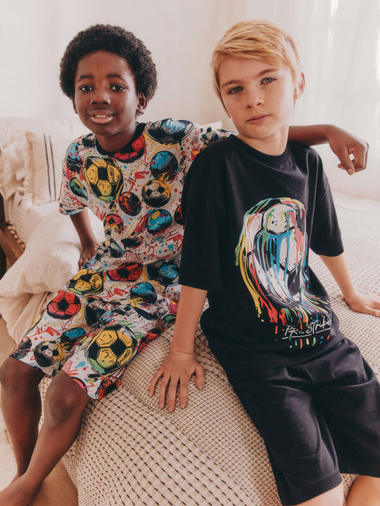 Black/ Multi Bright Football Short Pyjamas 2 Pack (3-16yrs)