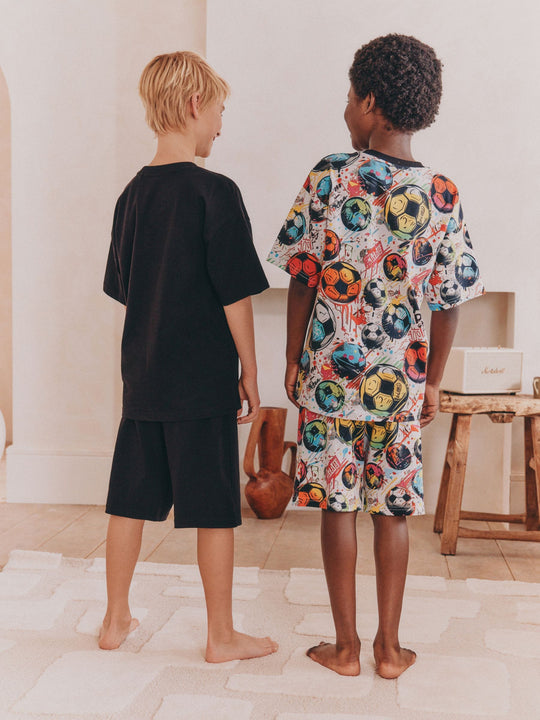 Black/ Multi Bright Football Short Pyjamas 2 Pack (3-16yrs)