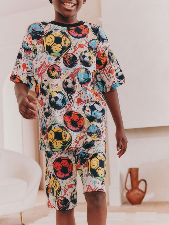 Black/ Multi Bright Football Short Pyjamas 2 Pack (3-16yrs)