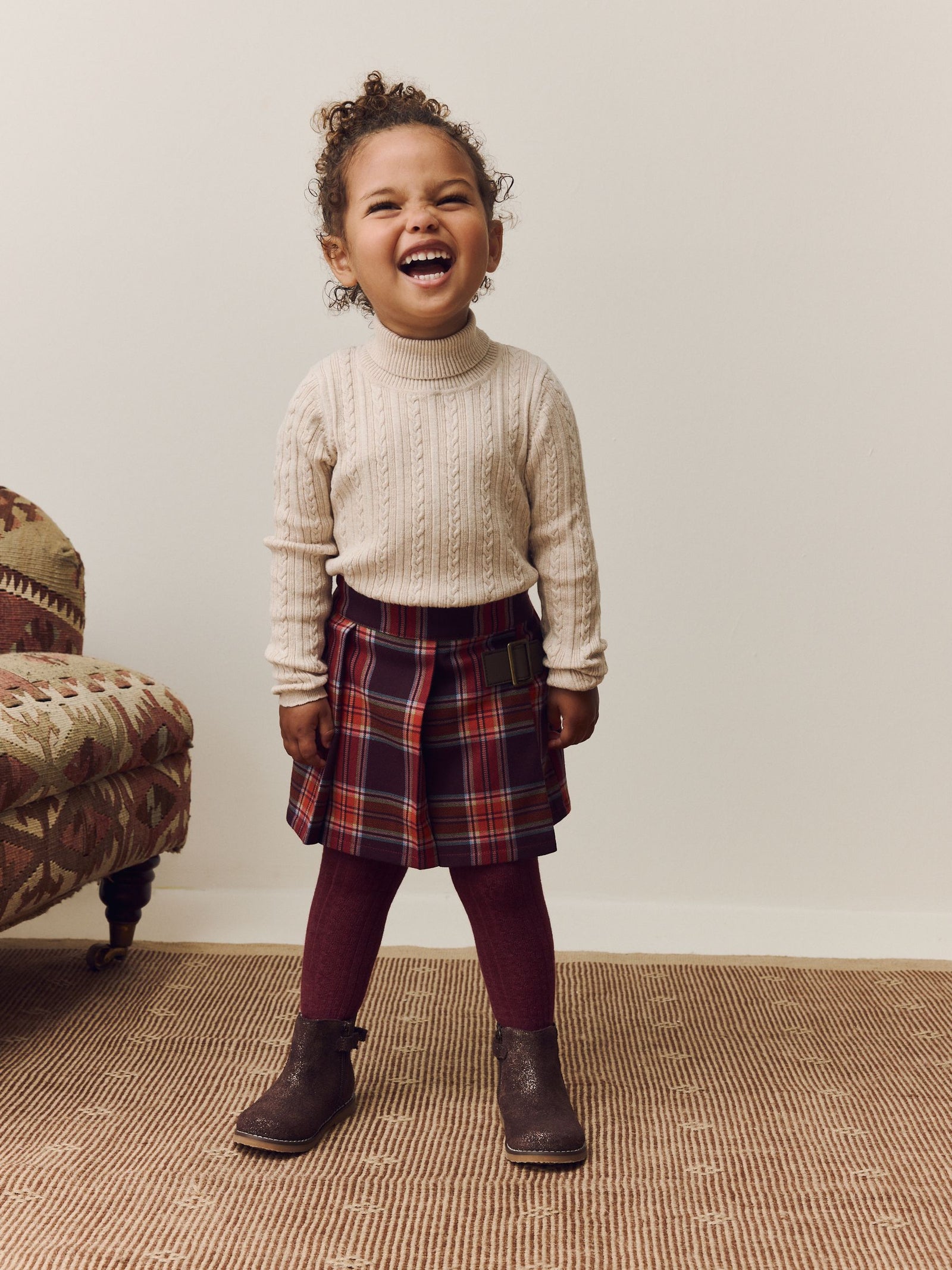 Burgundy Red Check Skort and Tights Set (3mths-7yrs)