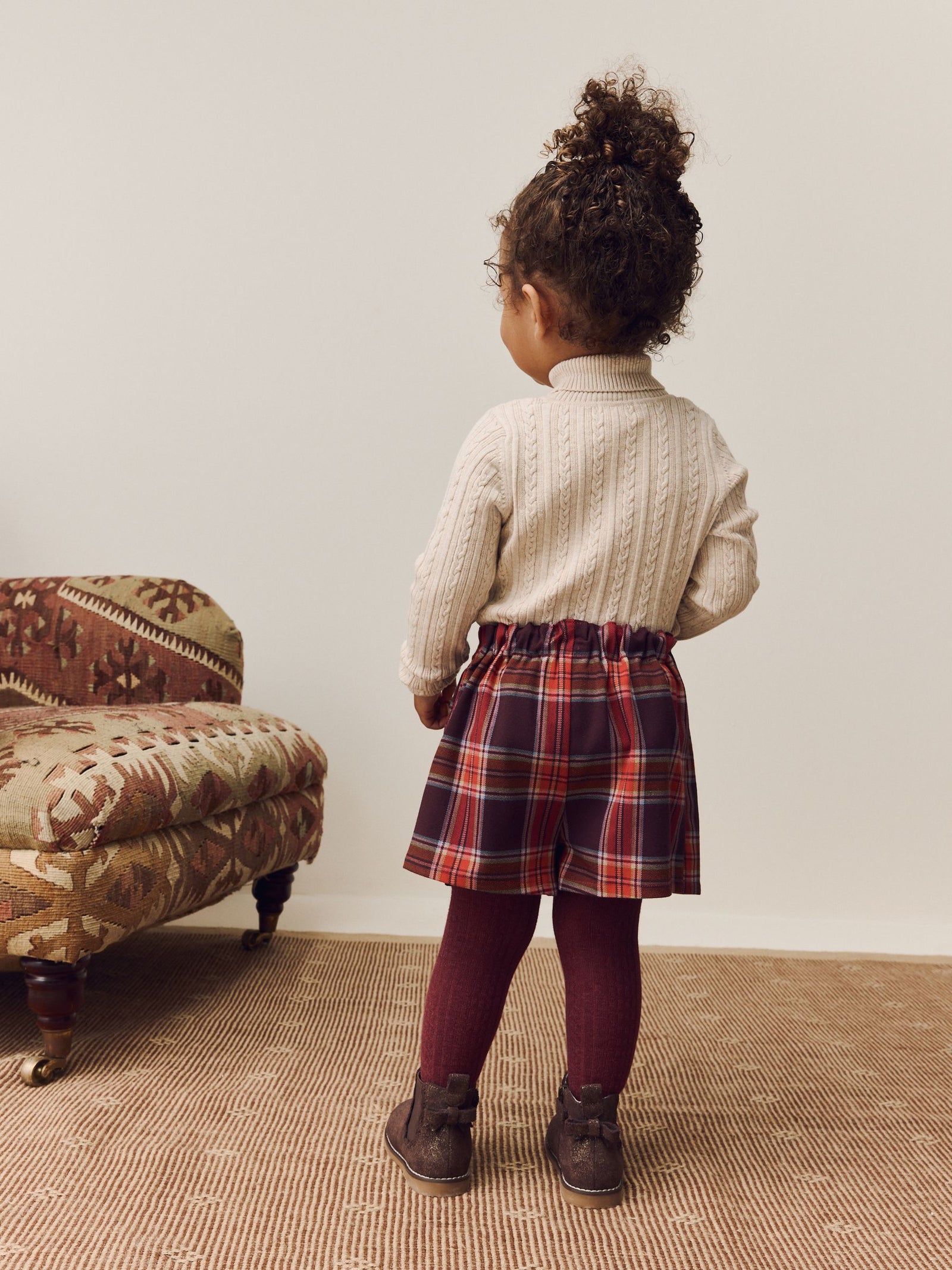 Burgundy Red Check Skort and Tights Set (3mths-7yrs)
