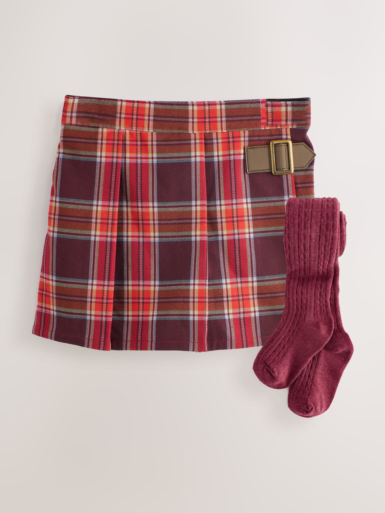 Burgundy Red Check Skort and Tights Set (3mths-7yrs)