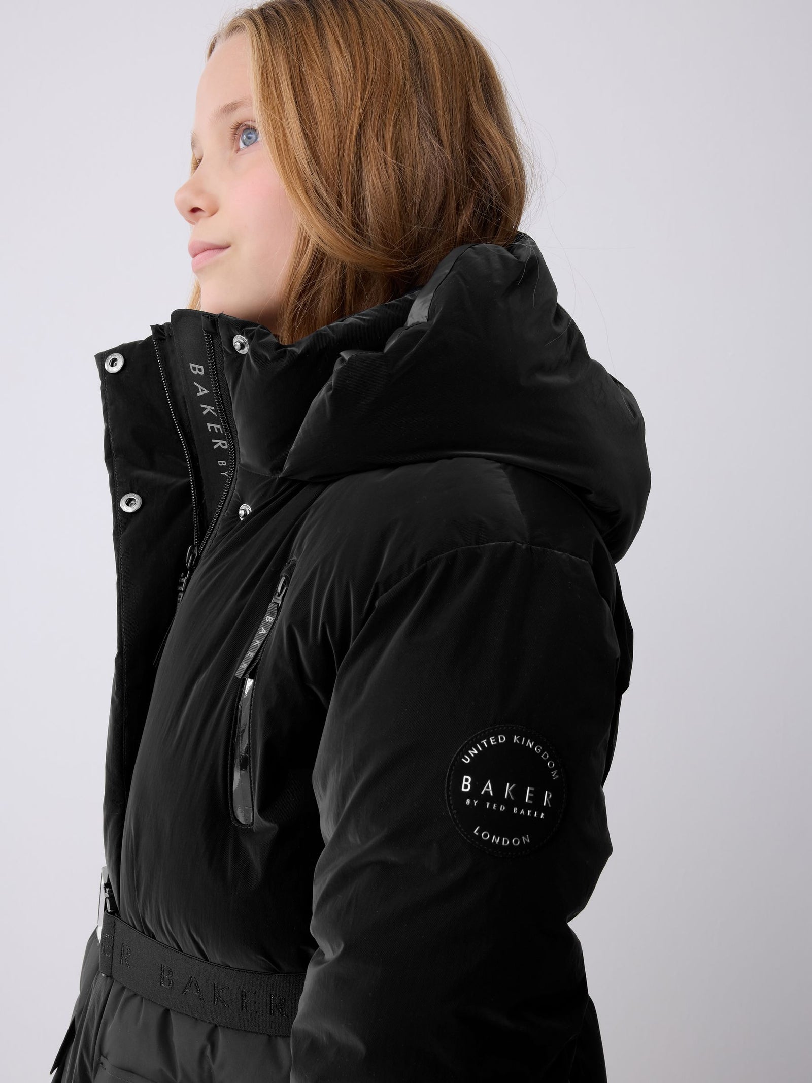 Baker by Ted Baker Shower Resistant Longline Belted Padded Black Parka