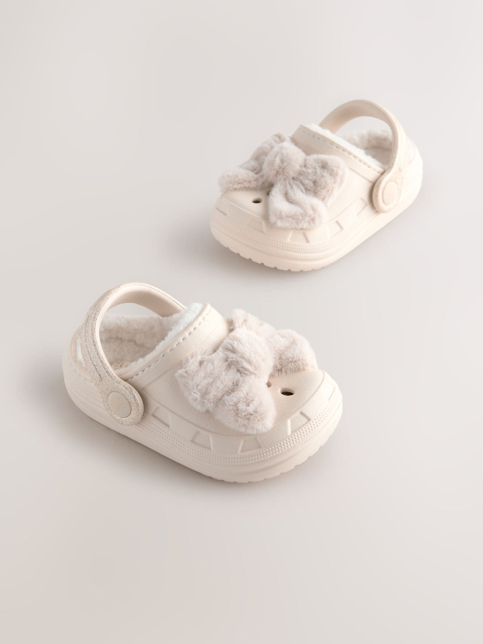 Bone Faux Fur Lined Clog Slippers