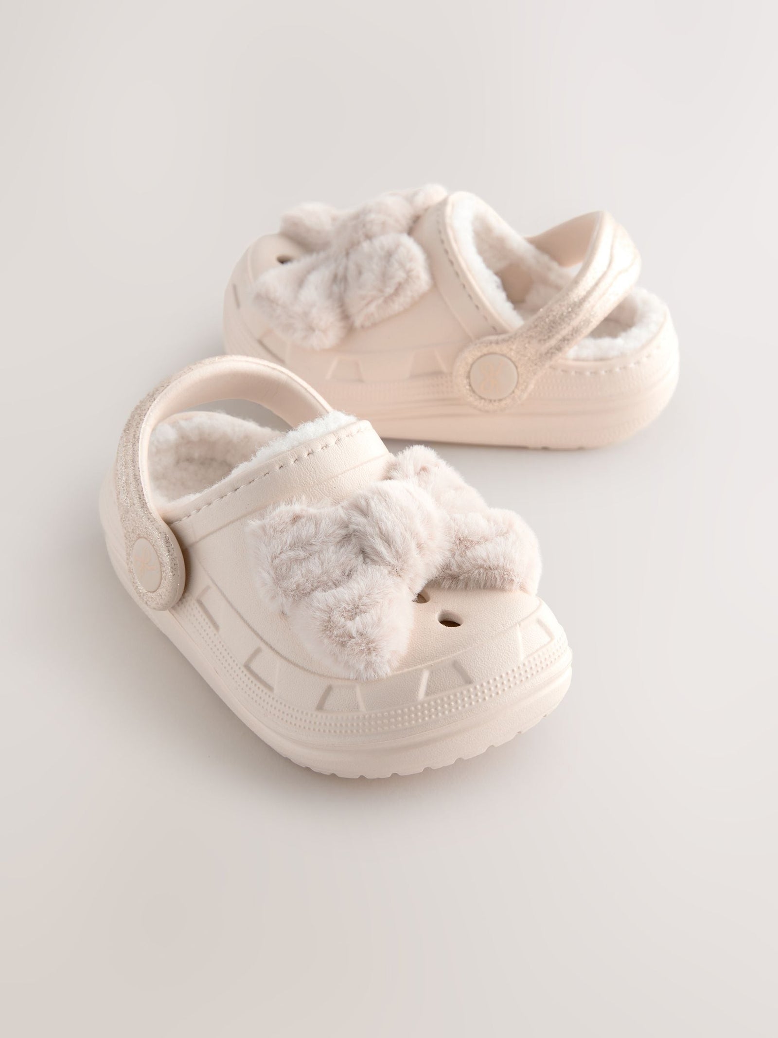 Bone Faux Fur Lined Clog Slippers