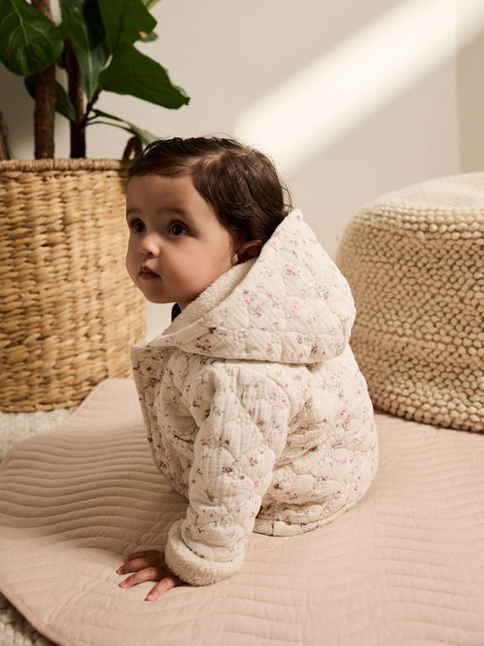 Ecru Floral Baby Crinkle Jersey Coat (0-18mths)