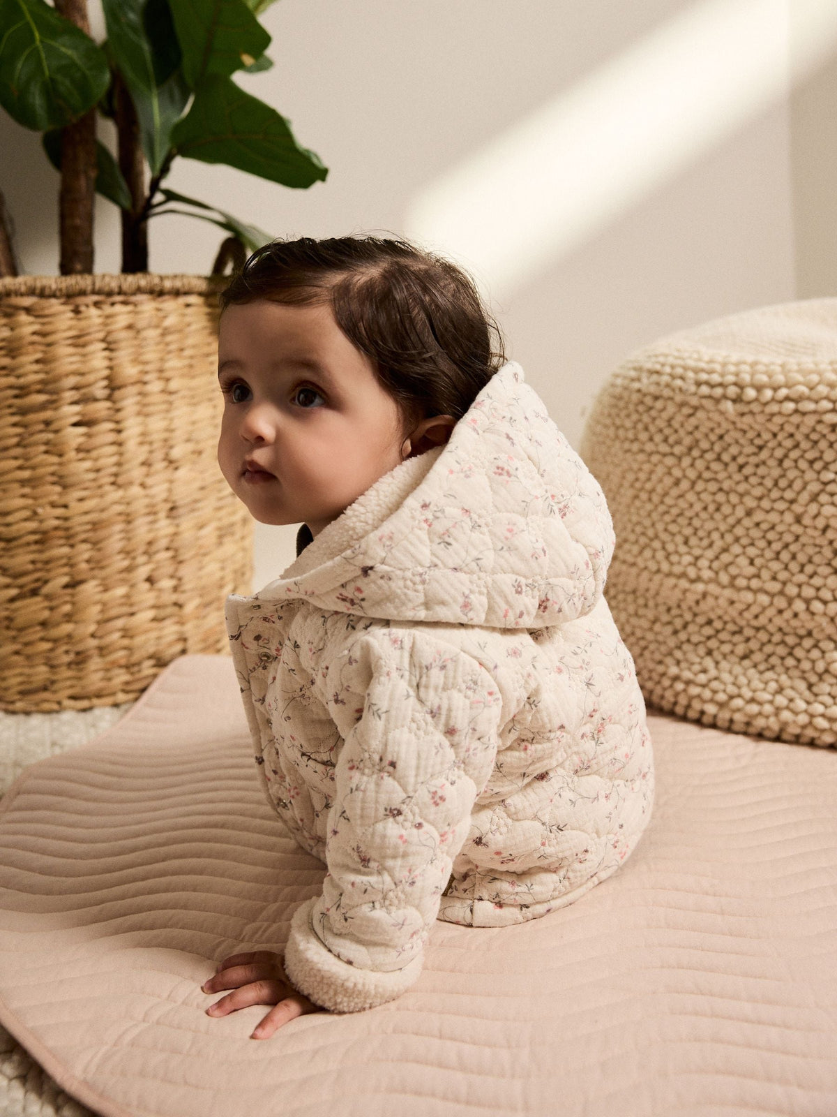 Ecru Floral Baby Crinkle Jersey Coat (0mths-2yrs)