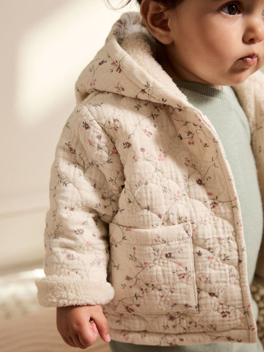 Ecru Floral Baby Crinkle Jersey Coat (0-18mths)