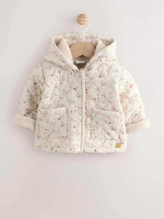 Ecru Floral Baby Crinkle Jersey Coat (0-18mths)