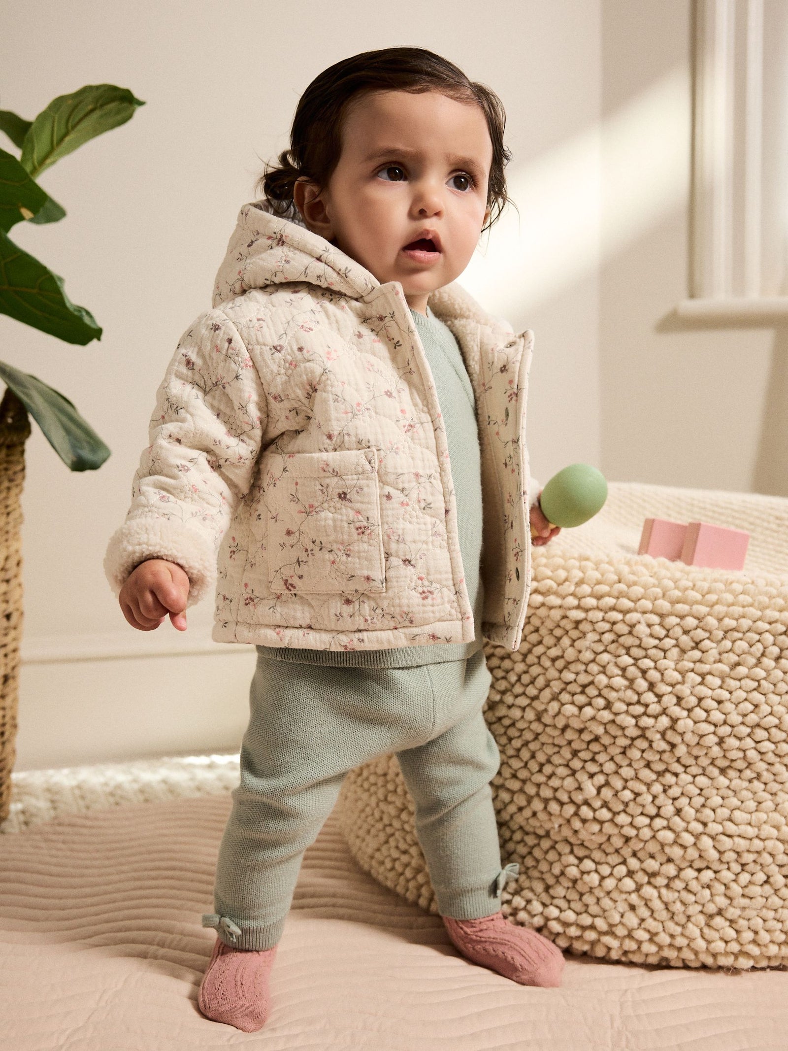 Ecru Floral Baby Crinkle Jersey Coat (0-18mths)