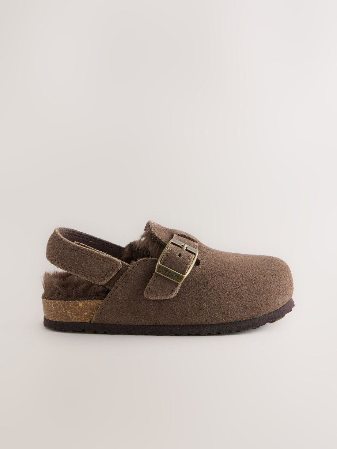 Chocolate Brown Leather Faux Fur Lined Clog Shoes