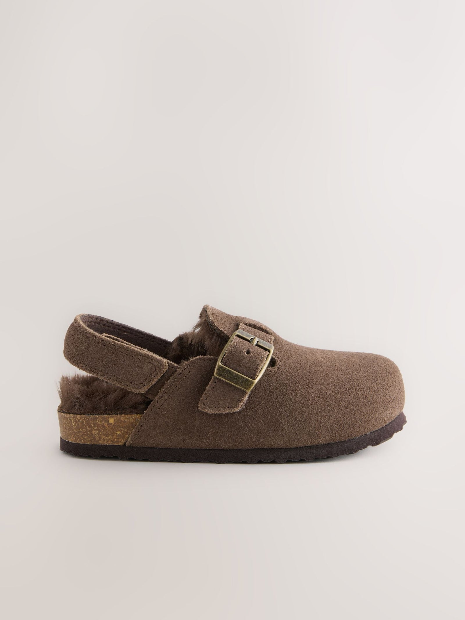 Chocolate Brown Leather Faux Fur Lined Clog Shoes