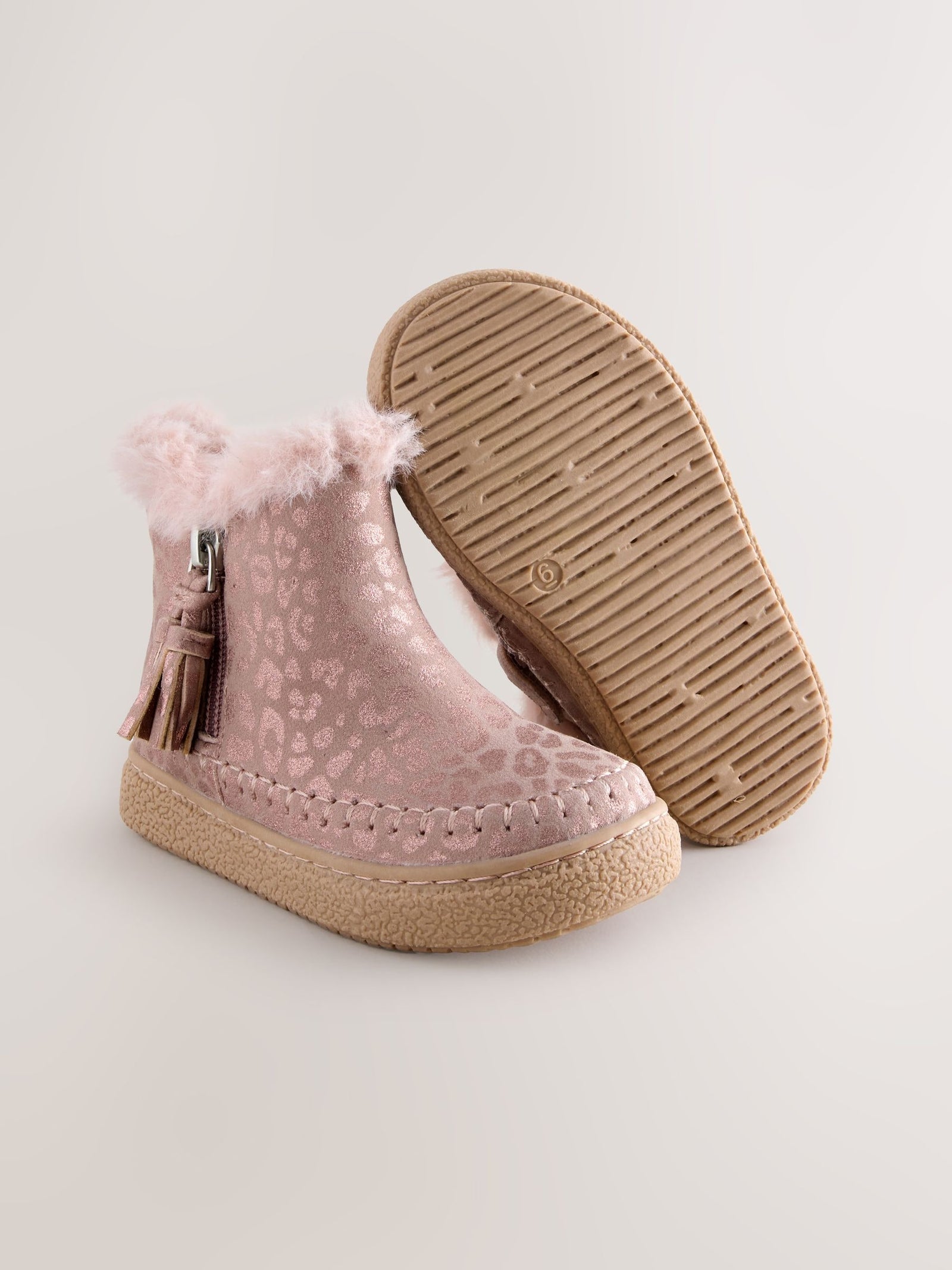 Pink Faux Fur Lined Zip Ankle Boots