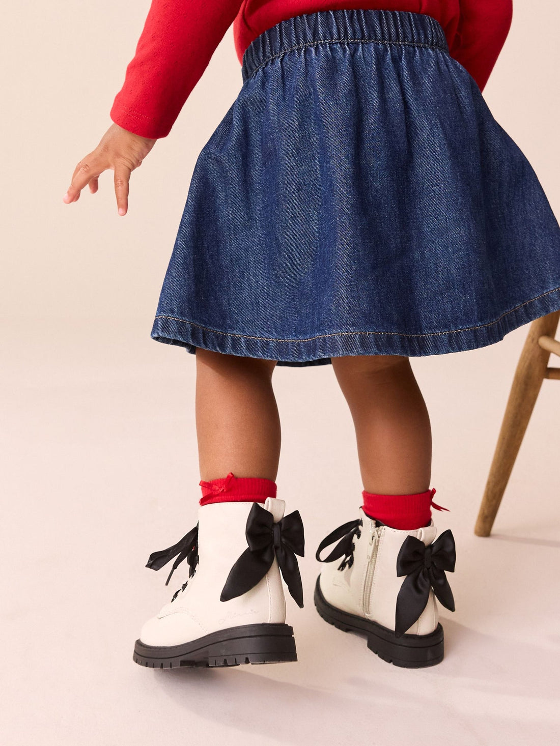 Neutral Minnie Mouse Bow Detail Lace Up Ankle Boots