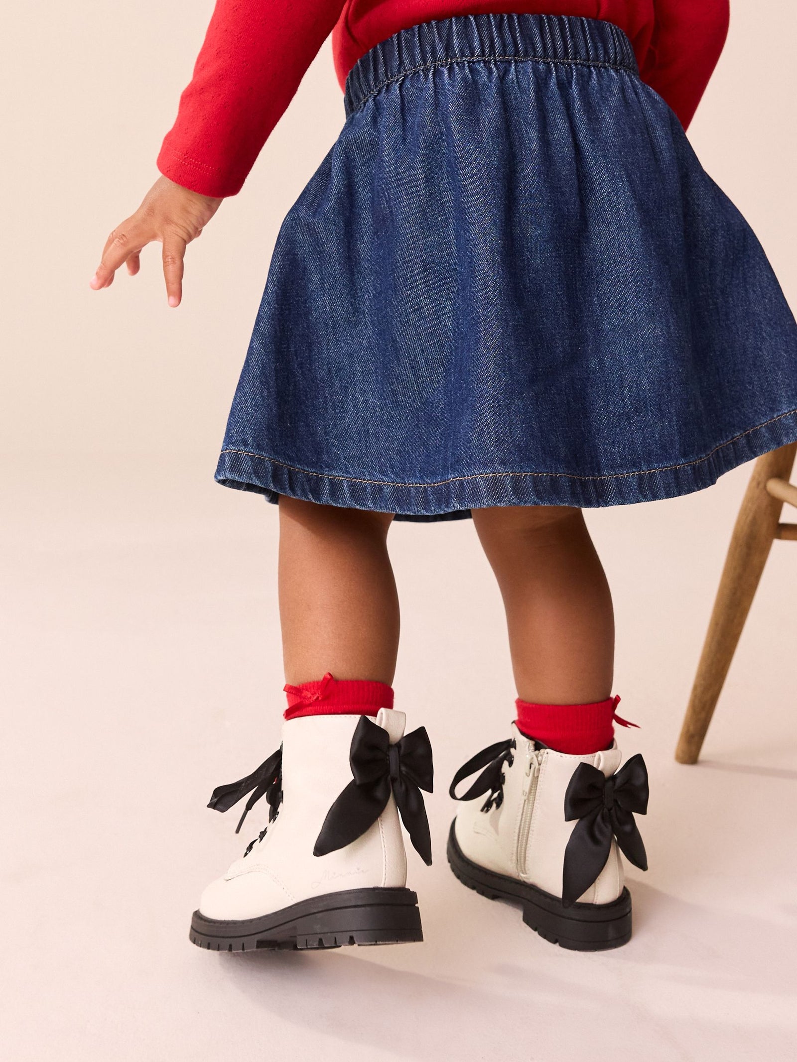 Neutral Minnie Mouse Bow Detail Lace Up Ankle Boots