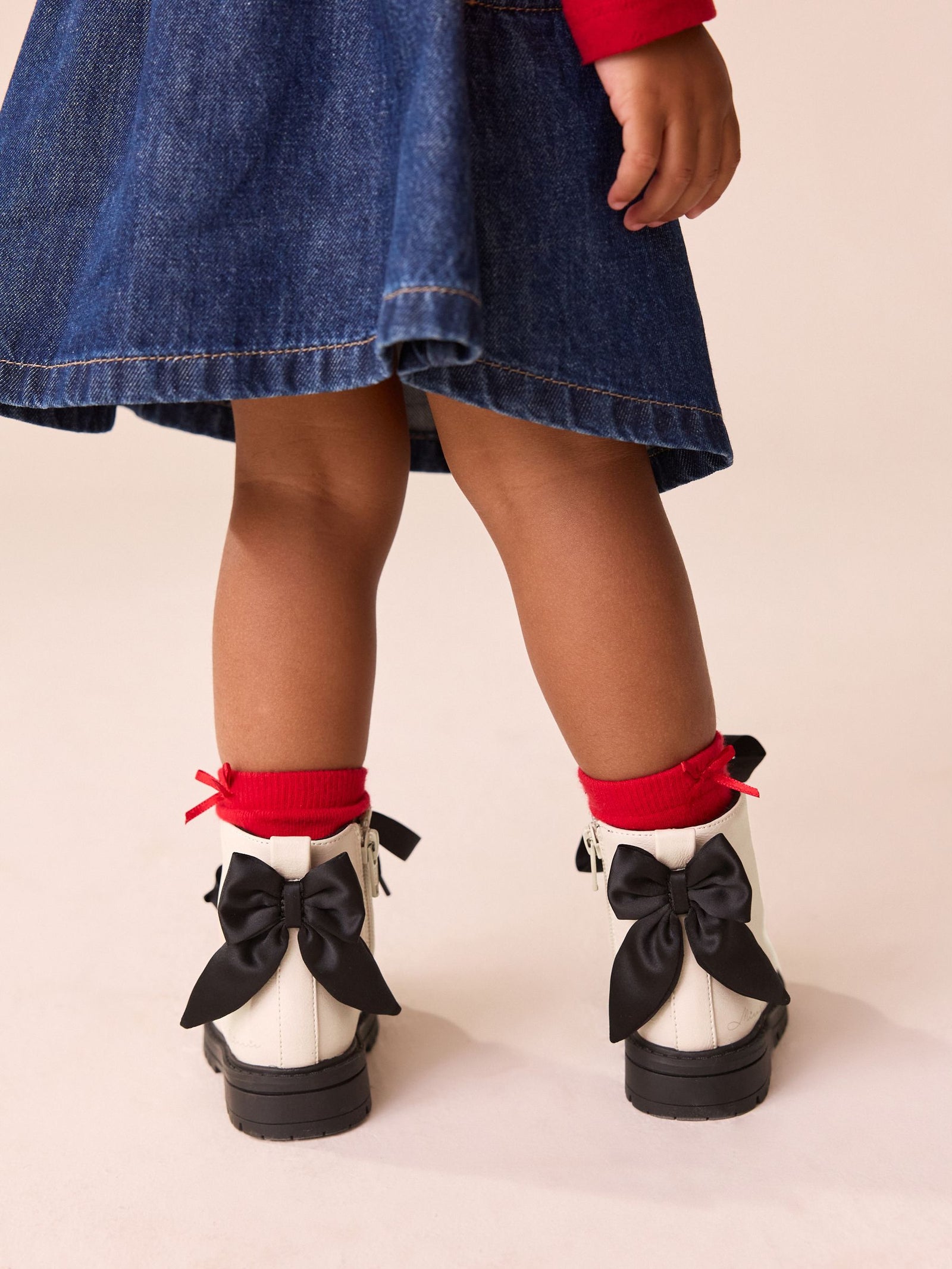 Neutral Minnie Mouse Bow Detail Lace Up Ankle Boots