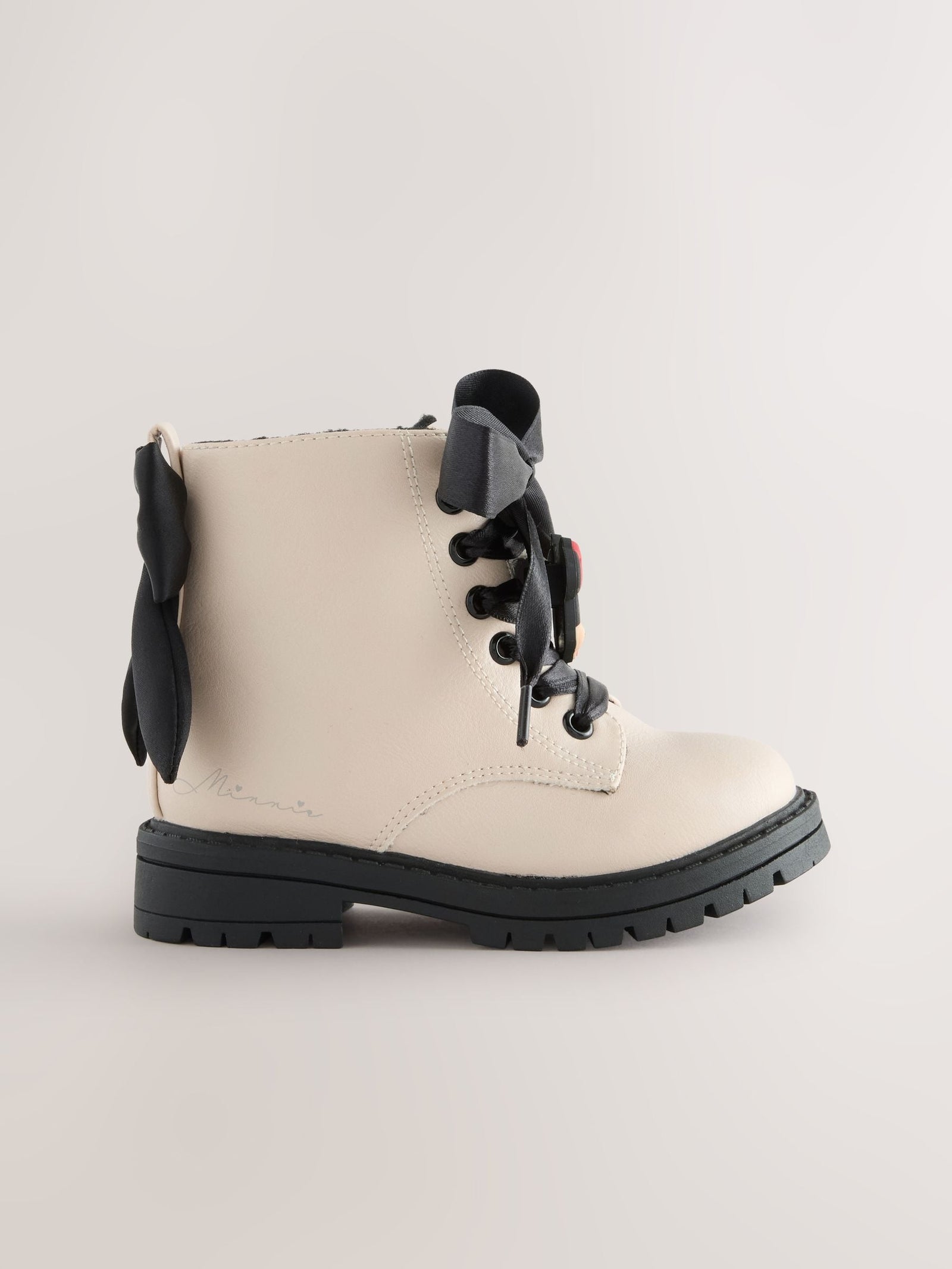 Neutral Minnie Mouse Bow Detail Lace Up Ankle Boots