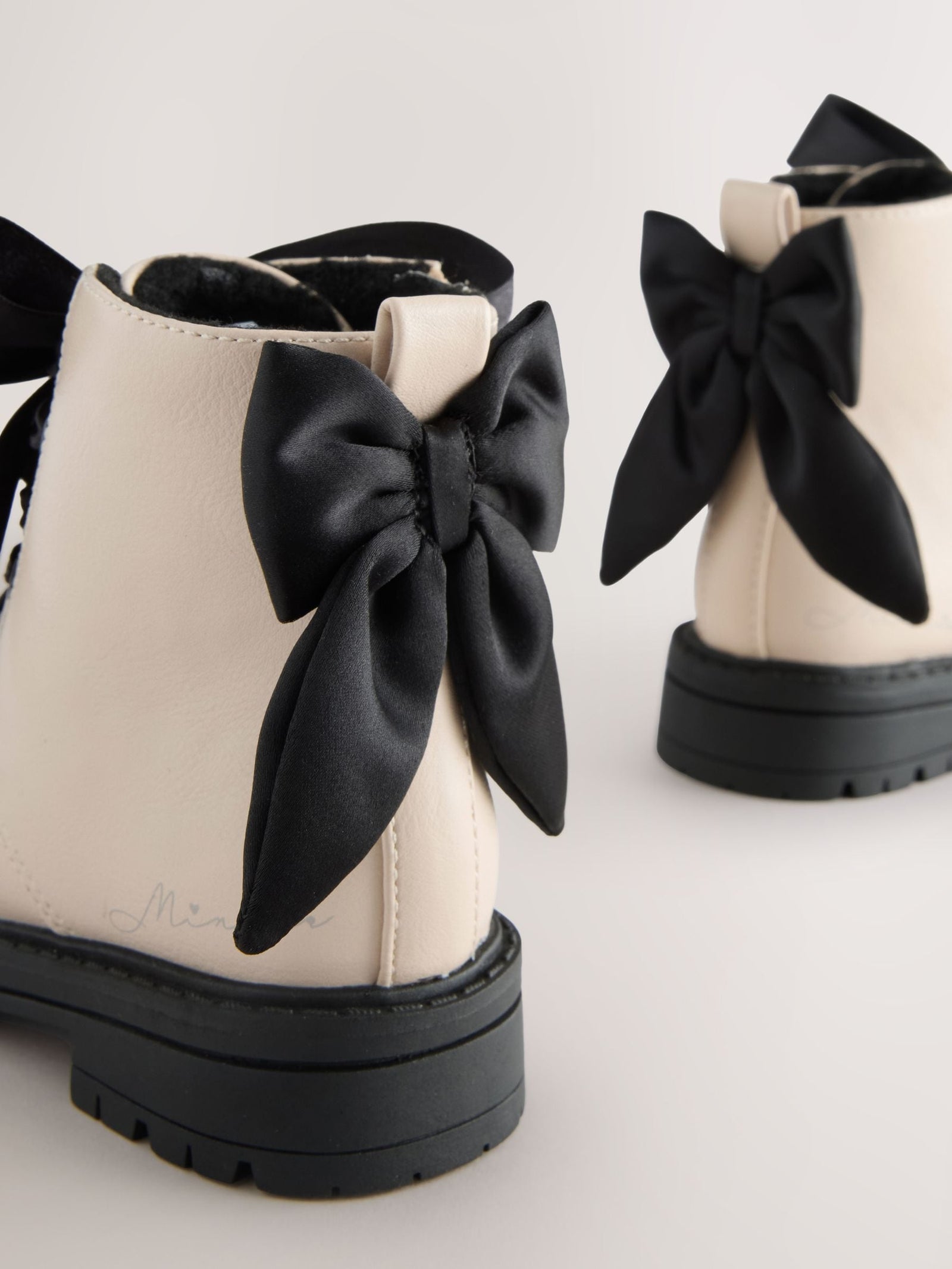 Neutral Minnie Mouse Bow Detail Lace Up Ankle Boots