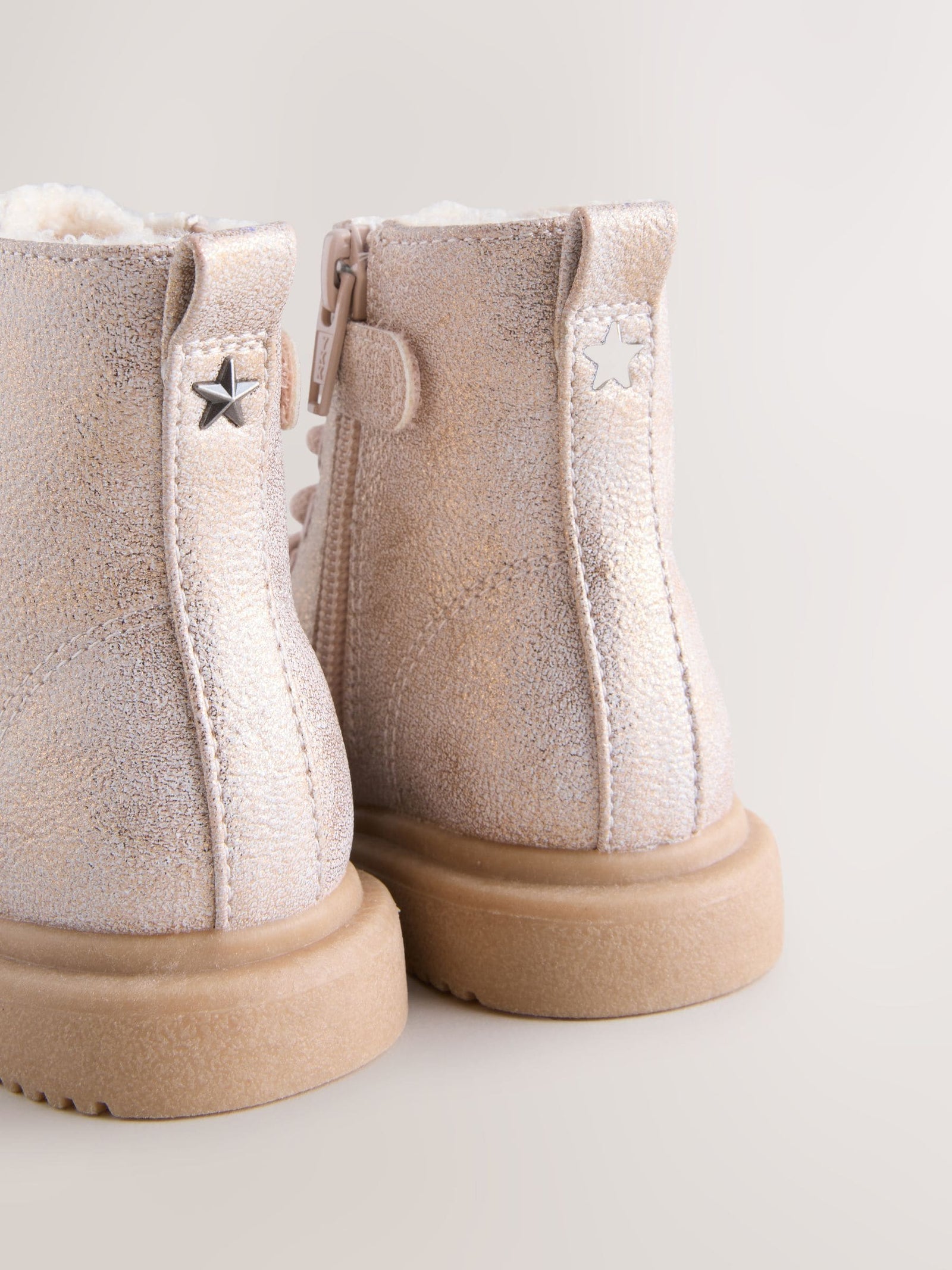 Pink Shimmer Standard Fit (F) Lace-Up Ankle Boots