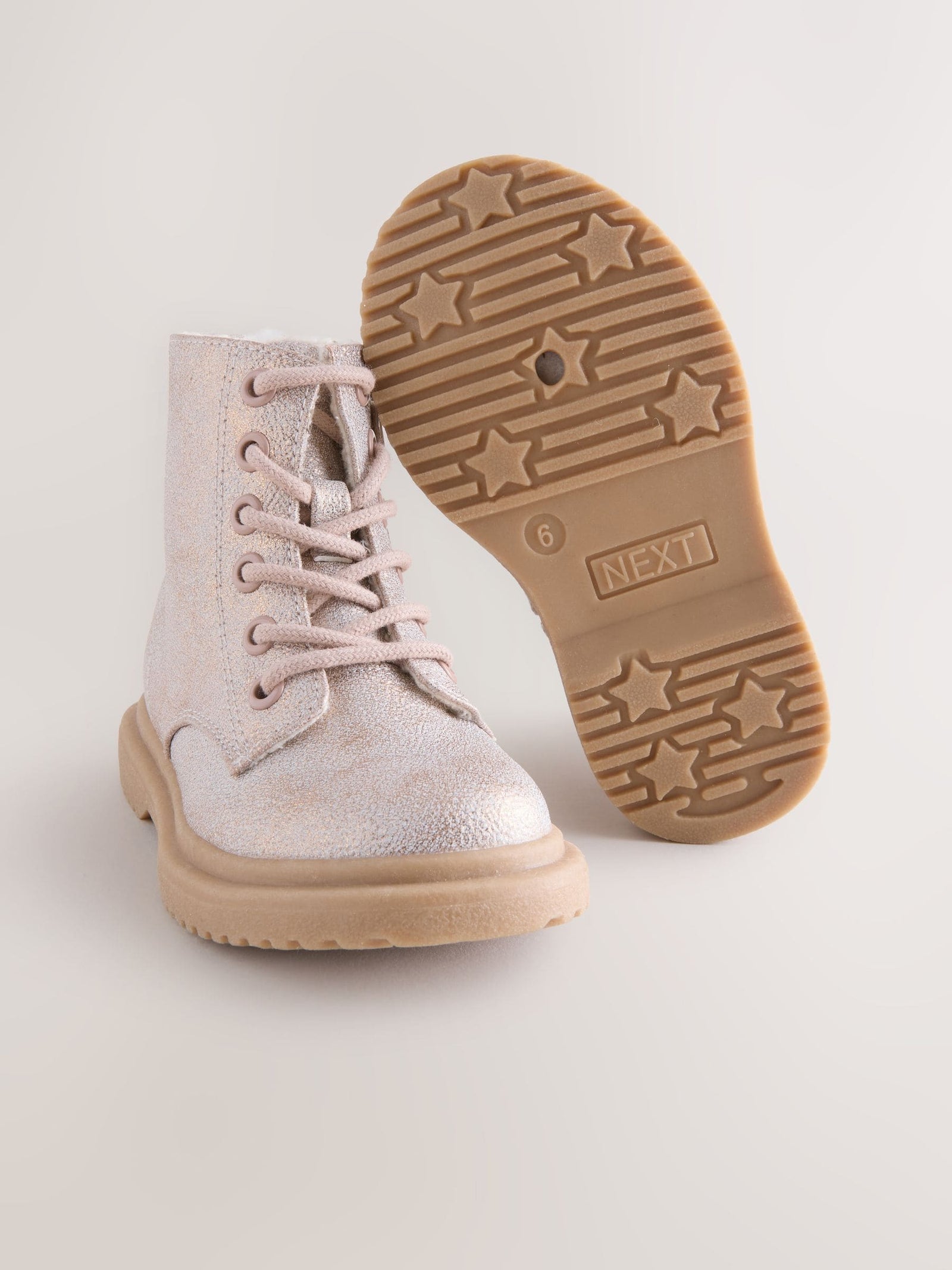 Pink Shimmer Standard Fit (F) Lace-Up Ankle Boots