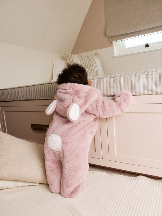 Pink Faux Fur Baby Bunny Pramsuit (0-18mths)