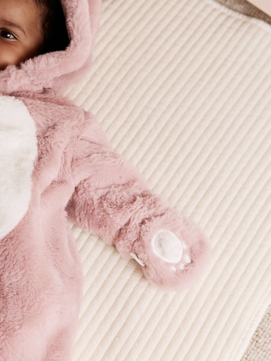 Pink Faux Fur Baby Bunny Pramsuit (0-18mths)