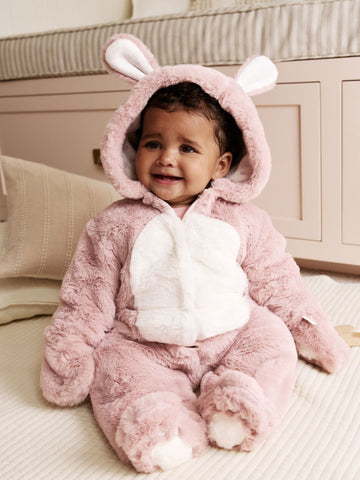 Pink Faux Fur Baby Bunny Pramsuit (0-18mths)
