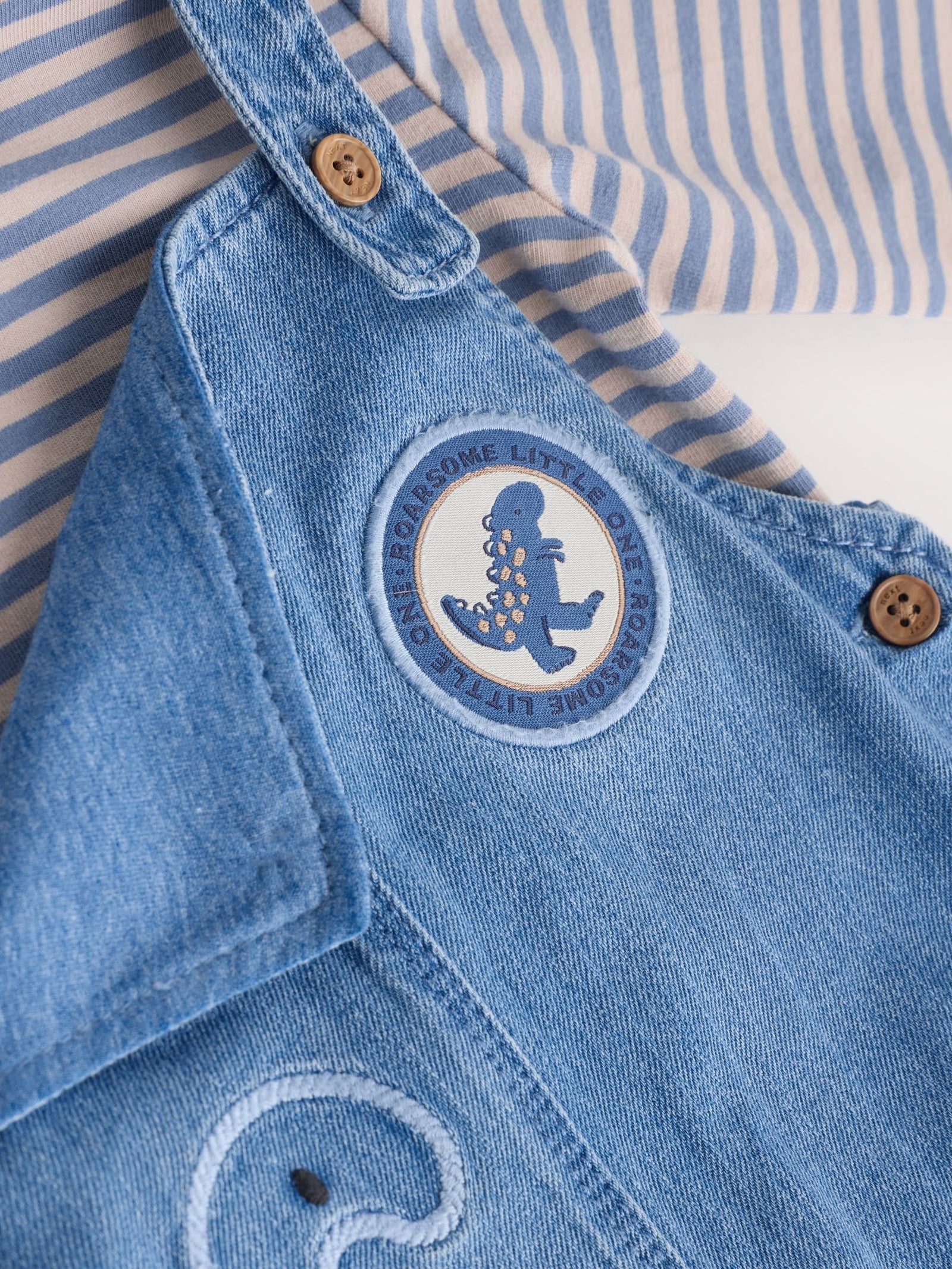 Blue Dinosaur Baby Denim Dungarees and Bodysuit Set (0mths-2yrs)