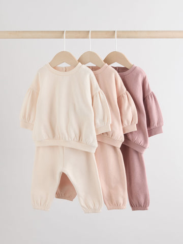 Cream/Pink Baby Sweatshirt & Joggers 6 Piece Set (0mths-2yrs)
