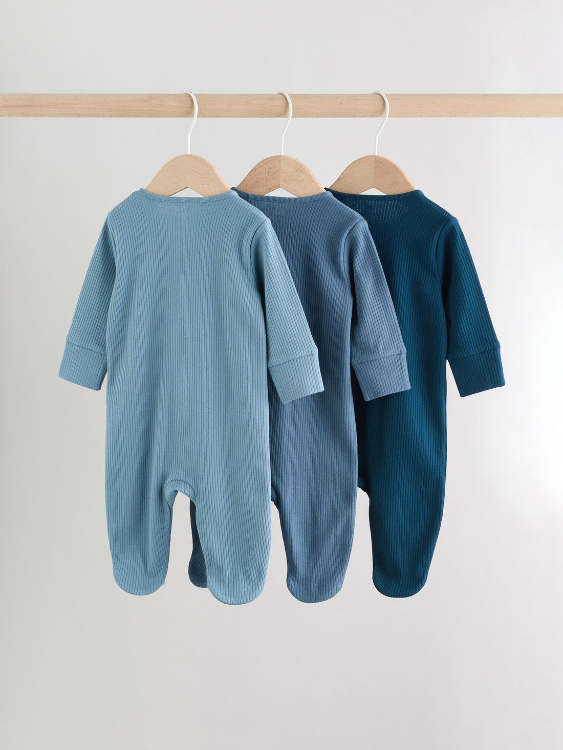 Blue 3 Pack Baby Two Way Zip Sleepsuits (0-2yrs)