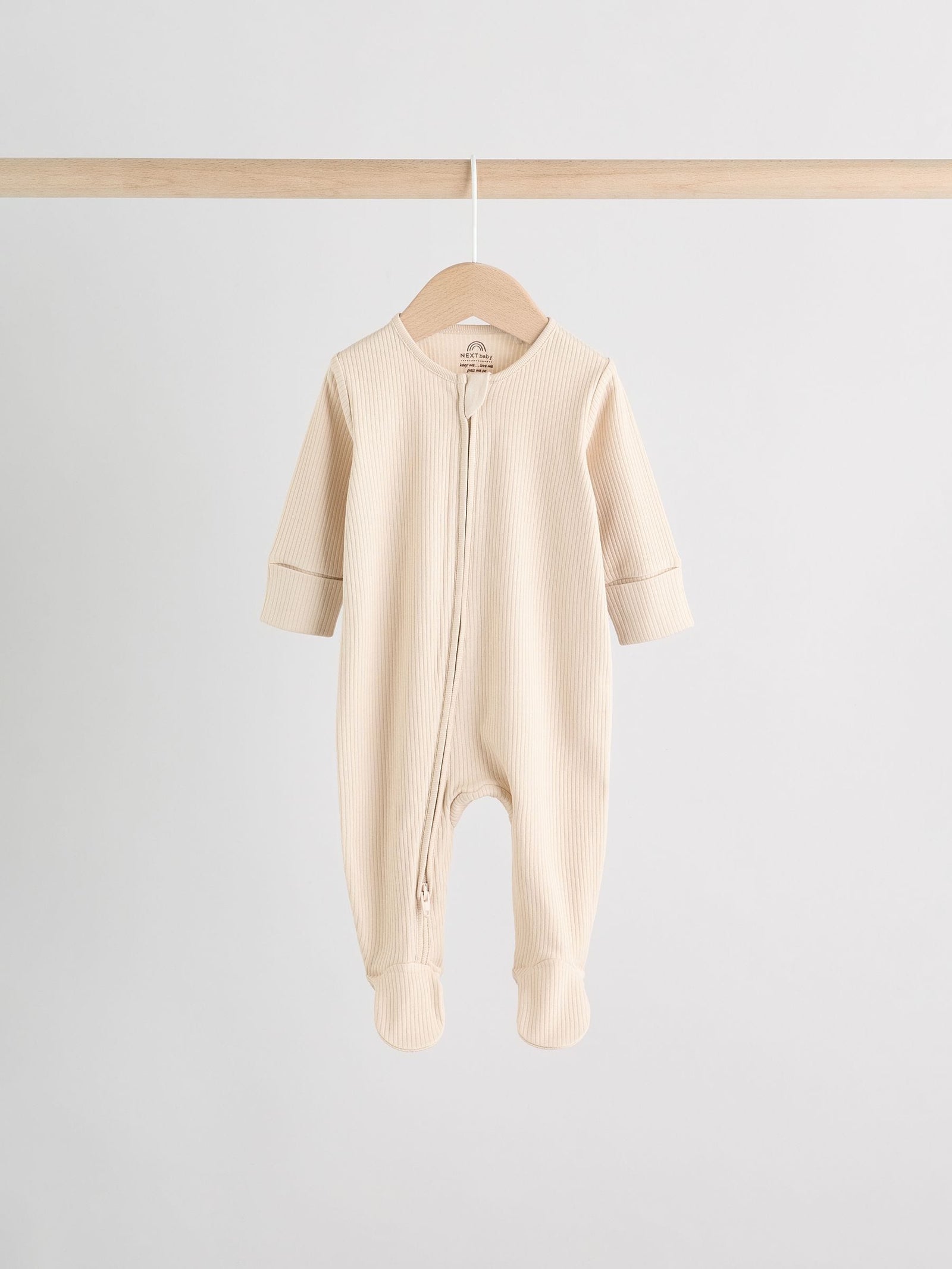 Beige Baby Two Way Zip Sleepsuits 3 Pack (0-2yrs)