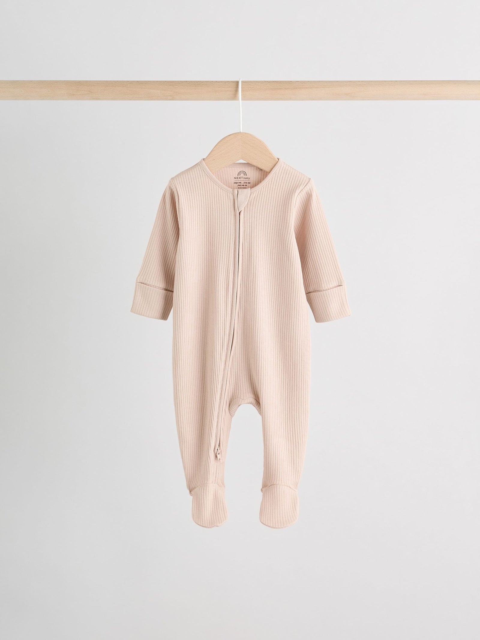 Beige Baby Two Way Zip Sleepsuits 3 Pack (0-2yrs)