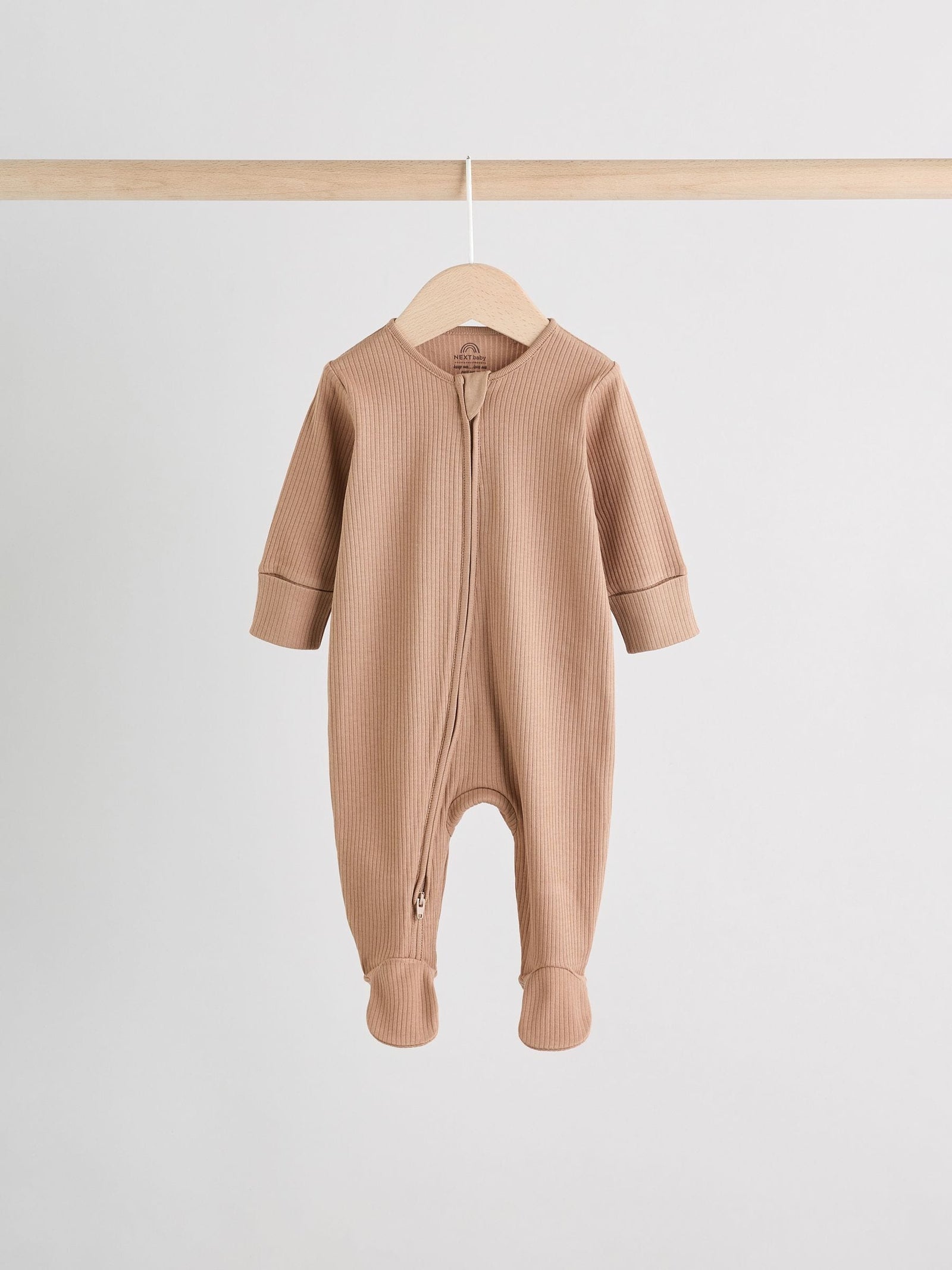 Beige Baby Two Way Zip Sleepsuits 3 Pack (0-2yrs)
