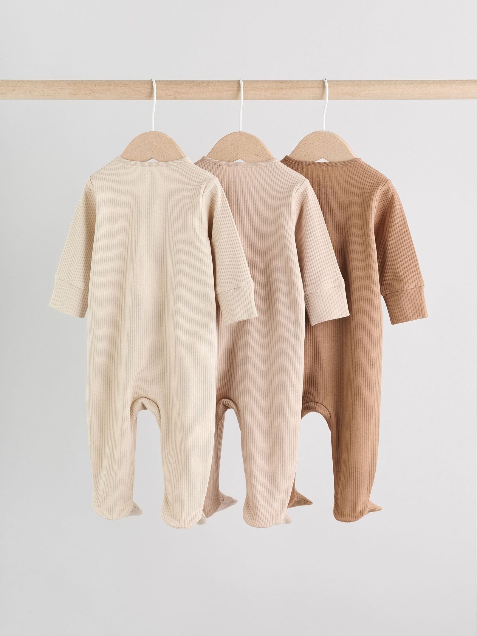 Beige Baby Two Way Zip Sleepsuits 3 Pack (0-2yrs)