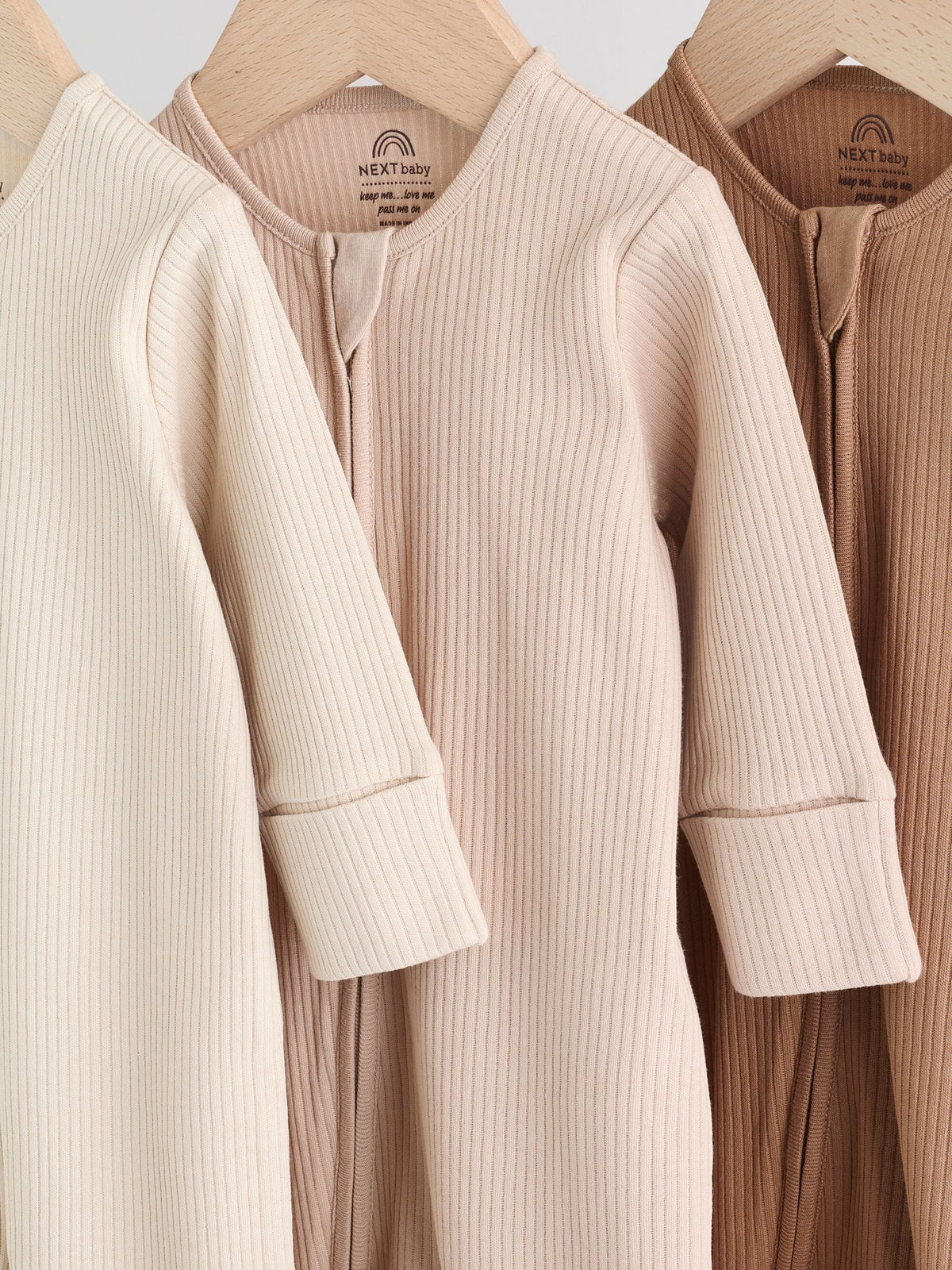 Beige Two Way Zip Sleepsuits 3 Pack (0-2yrs)