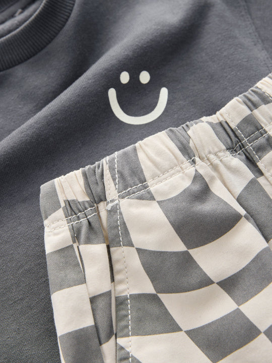 Charcoal Checkerboard Long Sleeve T-Shirt & Trousers Set (3mths-7yrs)