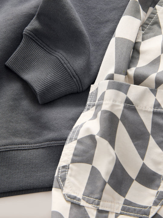 Charcoal Checkerboard Long Sleeve T-Shirt & Trousers Set (3mths-7yrs)