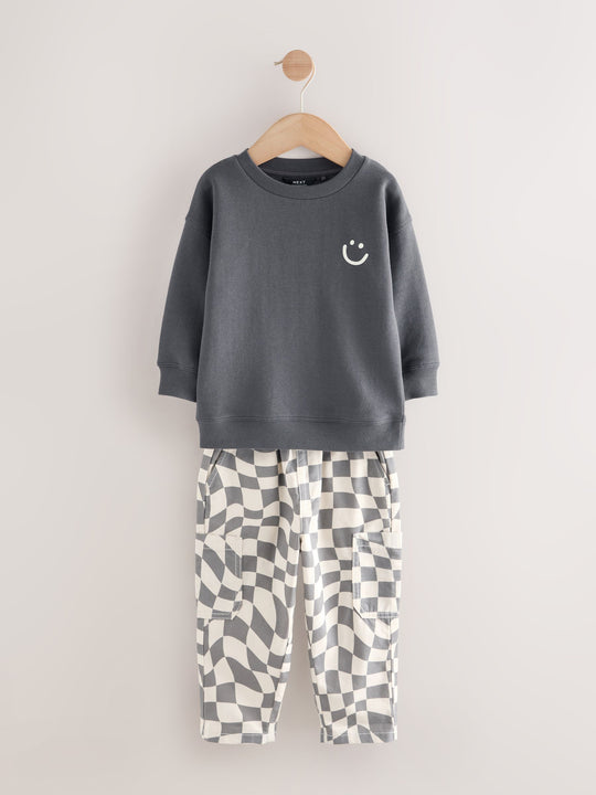 Charcoal Checkerboard Long Sleeve T-Shirt & Trousers Set (3mths-7yrs)