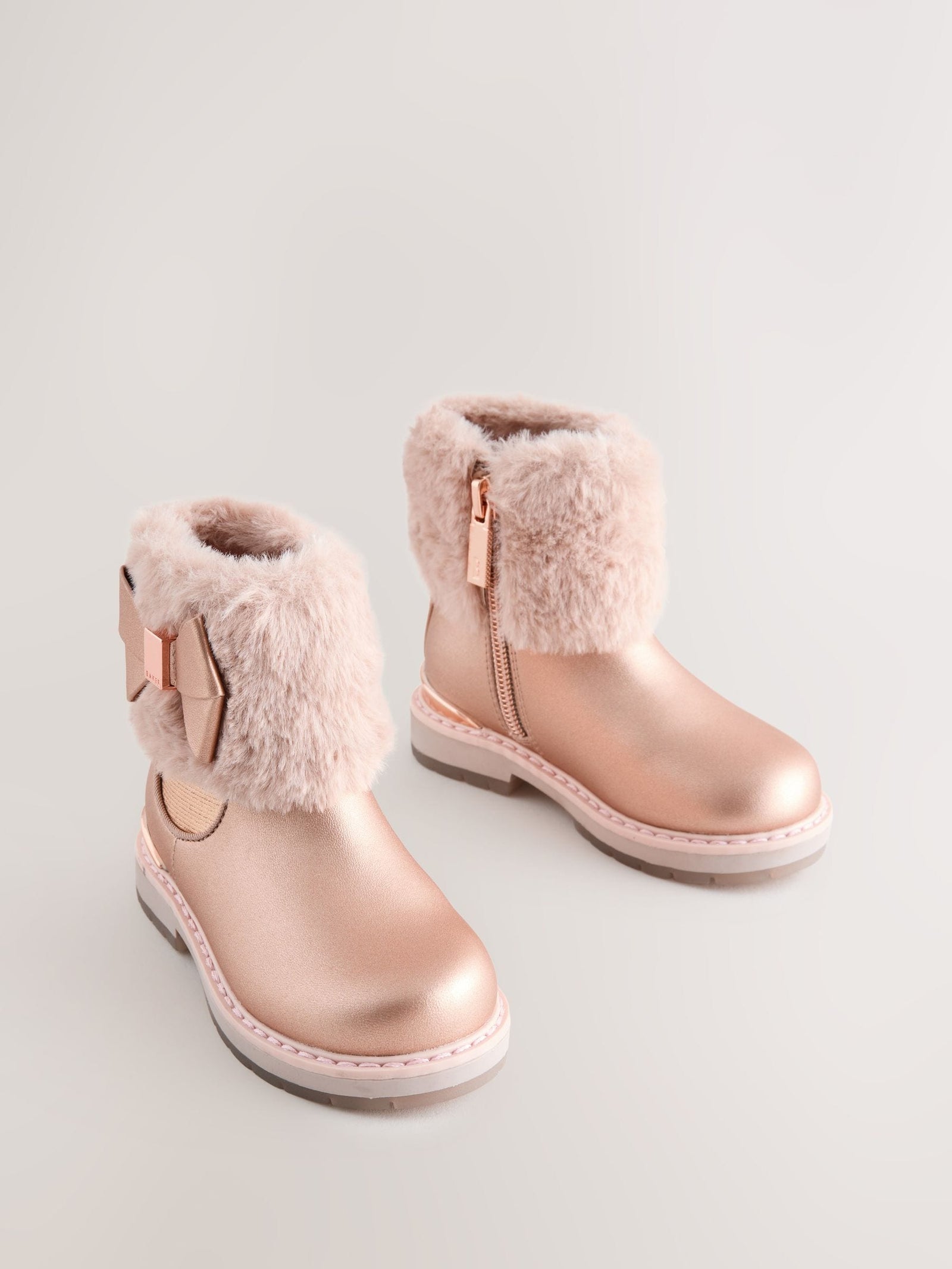 Baker by Ted Baker Girls Faux Fur Cuff Boots with Bow