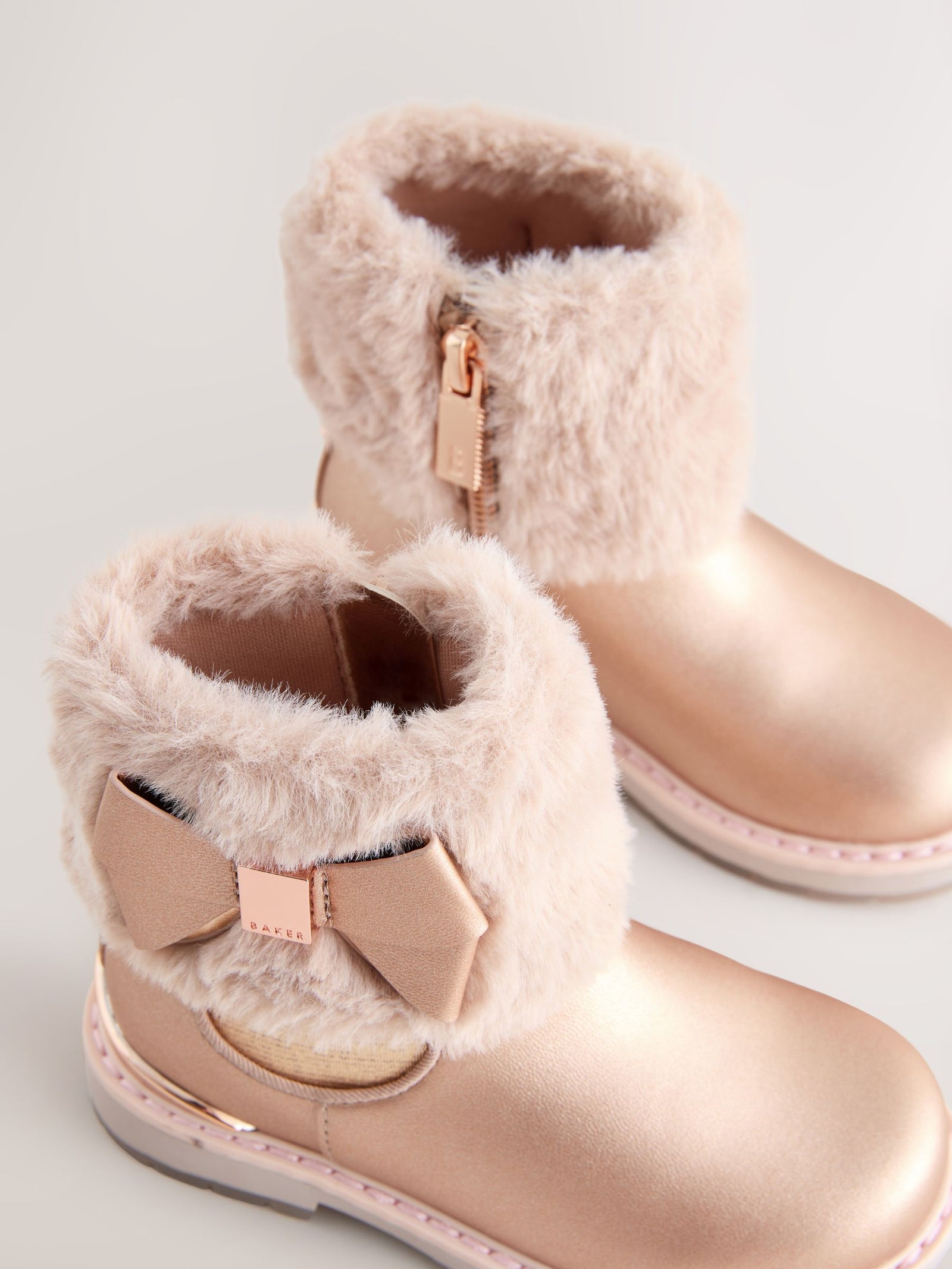 Baker by Ted Baker Girls Faux Fur Cuff Boots with Bow