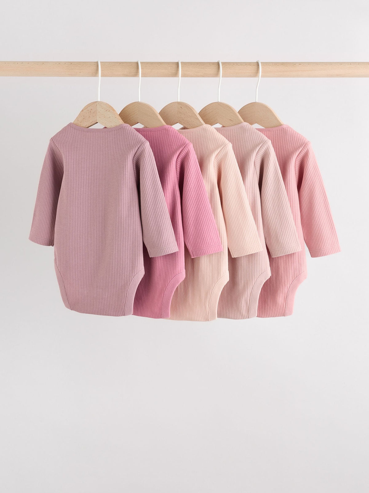 Pink 5 Pack Long Sleeve Baby Bodysuits