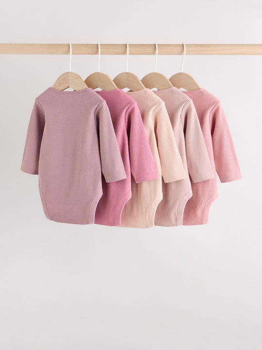 Pink 5 Pack Long Sleeve Baby Bodysuits