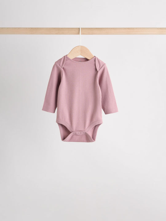 Pink 5 Pack Long Sleeve Baby Bodysuits