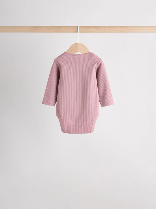 Pink 5 Pack Long Sleeve Baby Bodysuits