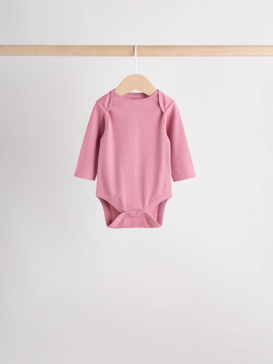 Pink 5 Pack Long Sleeve Baby Bodysuits
