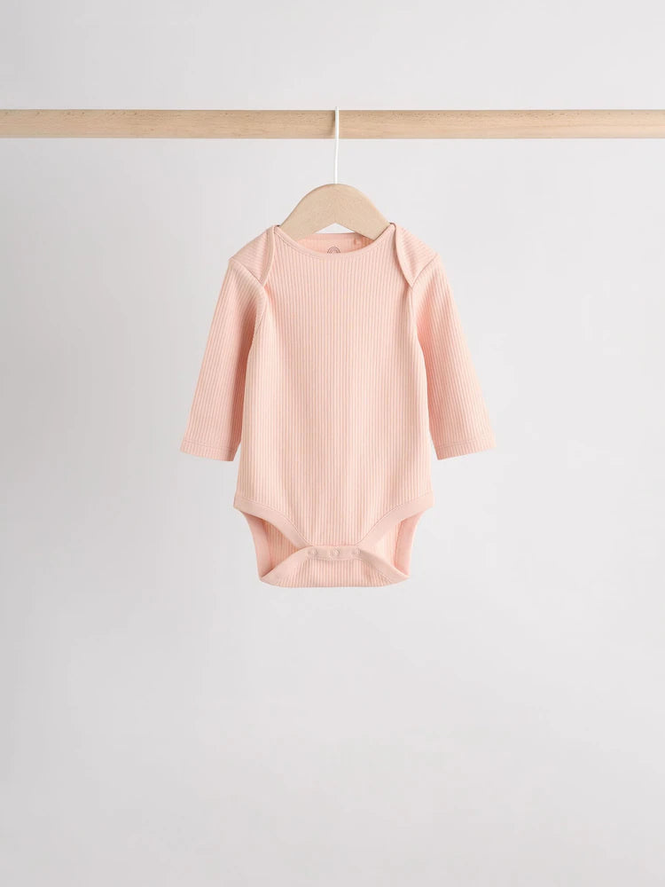 Pink 5 Pack Long Sleeve Baby Bodysuits