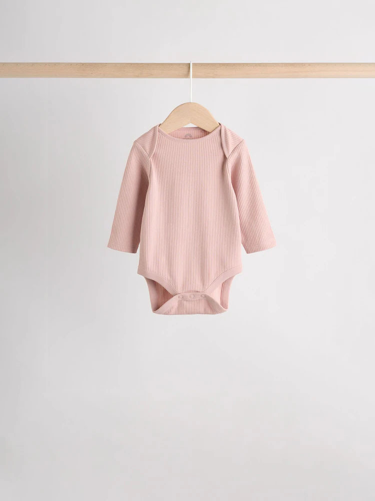 Pink 5 Pack Long Sleeve Baby Bodysuits