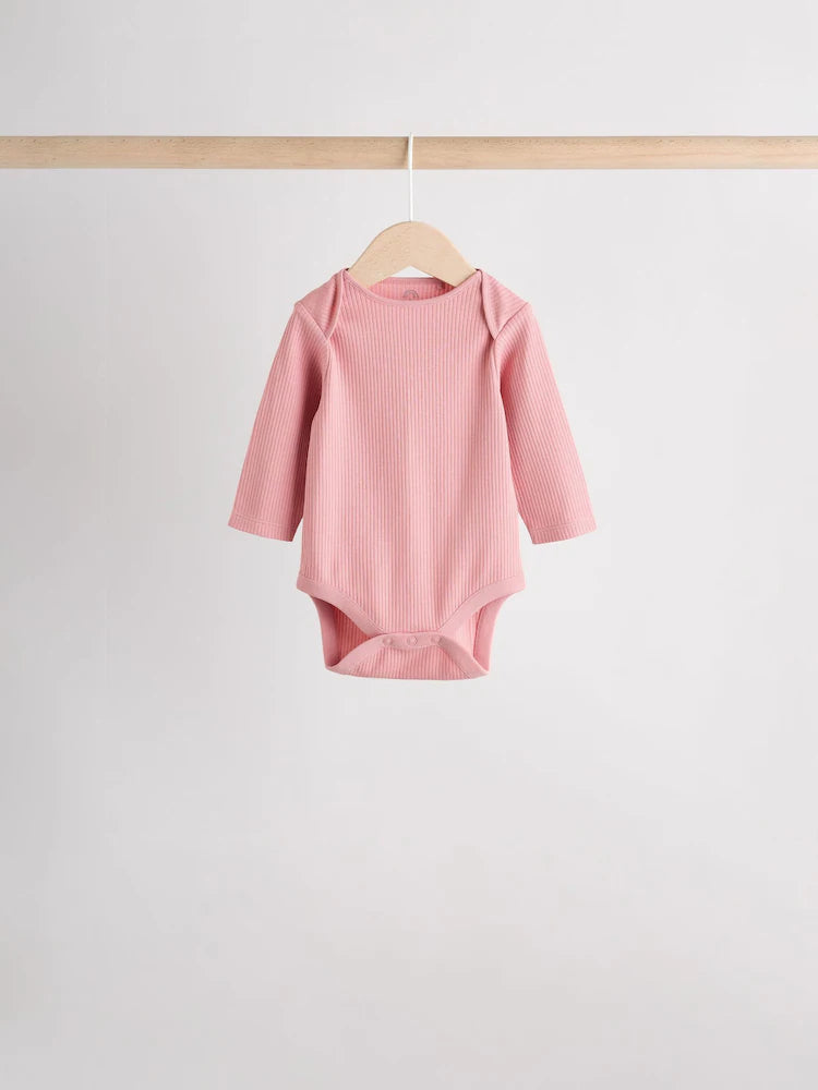 Pink 5 Pack Long Sleeve Baby Bodysuits