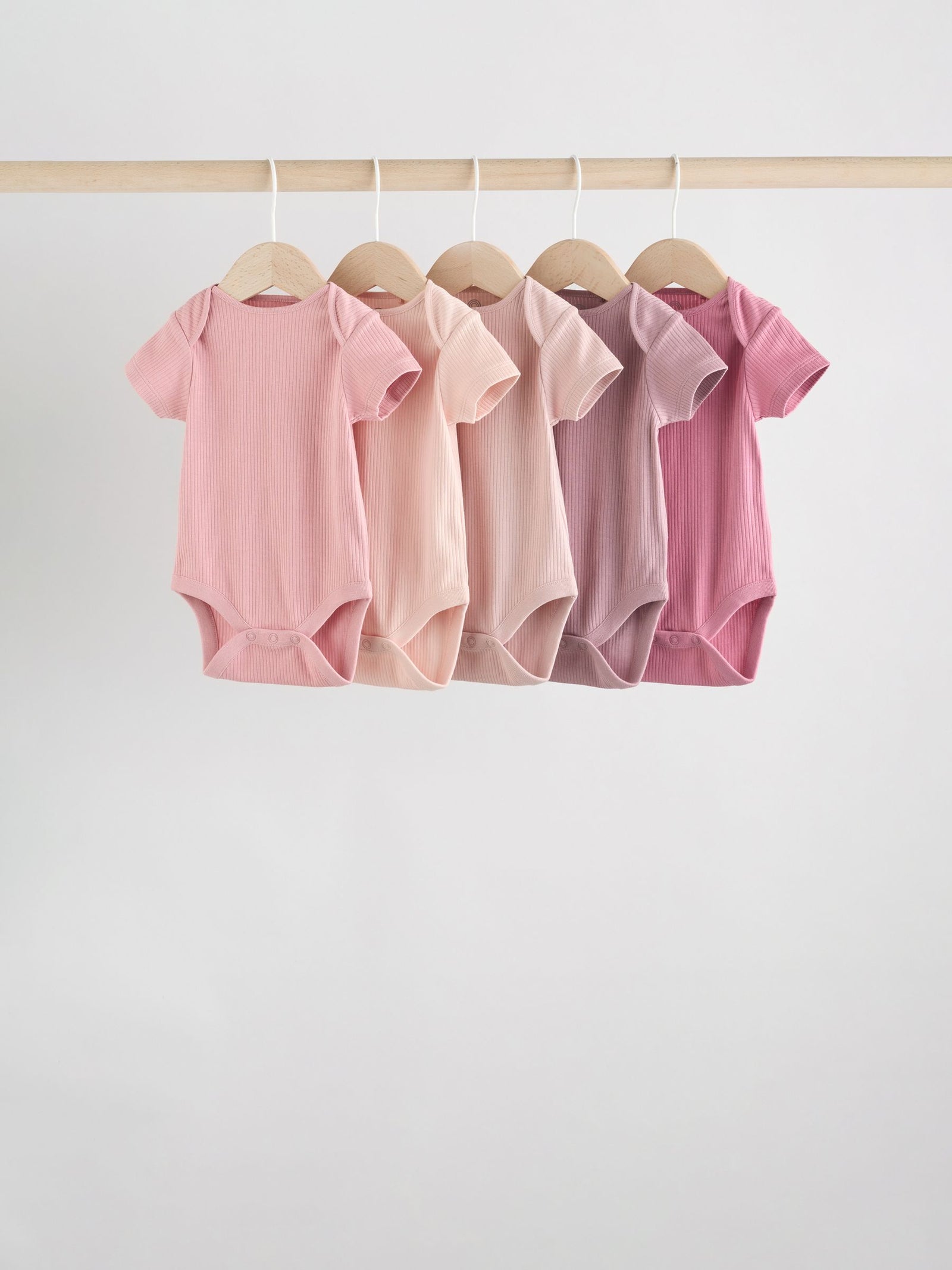 Pink 5 Pack Short Sleeve Baby Bodysuits