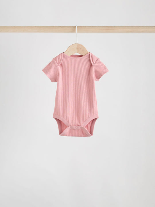 Pink 5 Pack Short Sleeve Baby Bodysuits